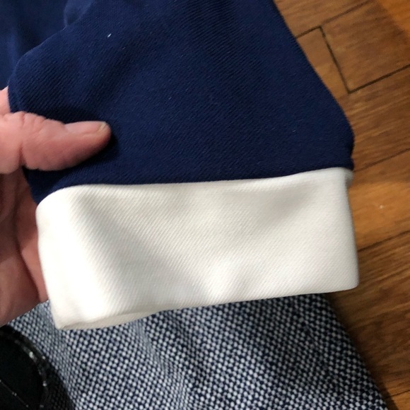 ⭐️🌟TRUE Vintage 70s Maxi Granny Dress Blue Poly Tweed White Trim XL - Picture 7 of 10